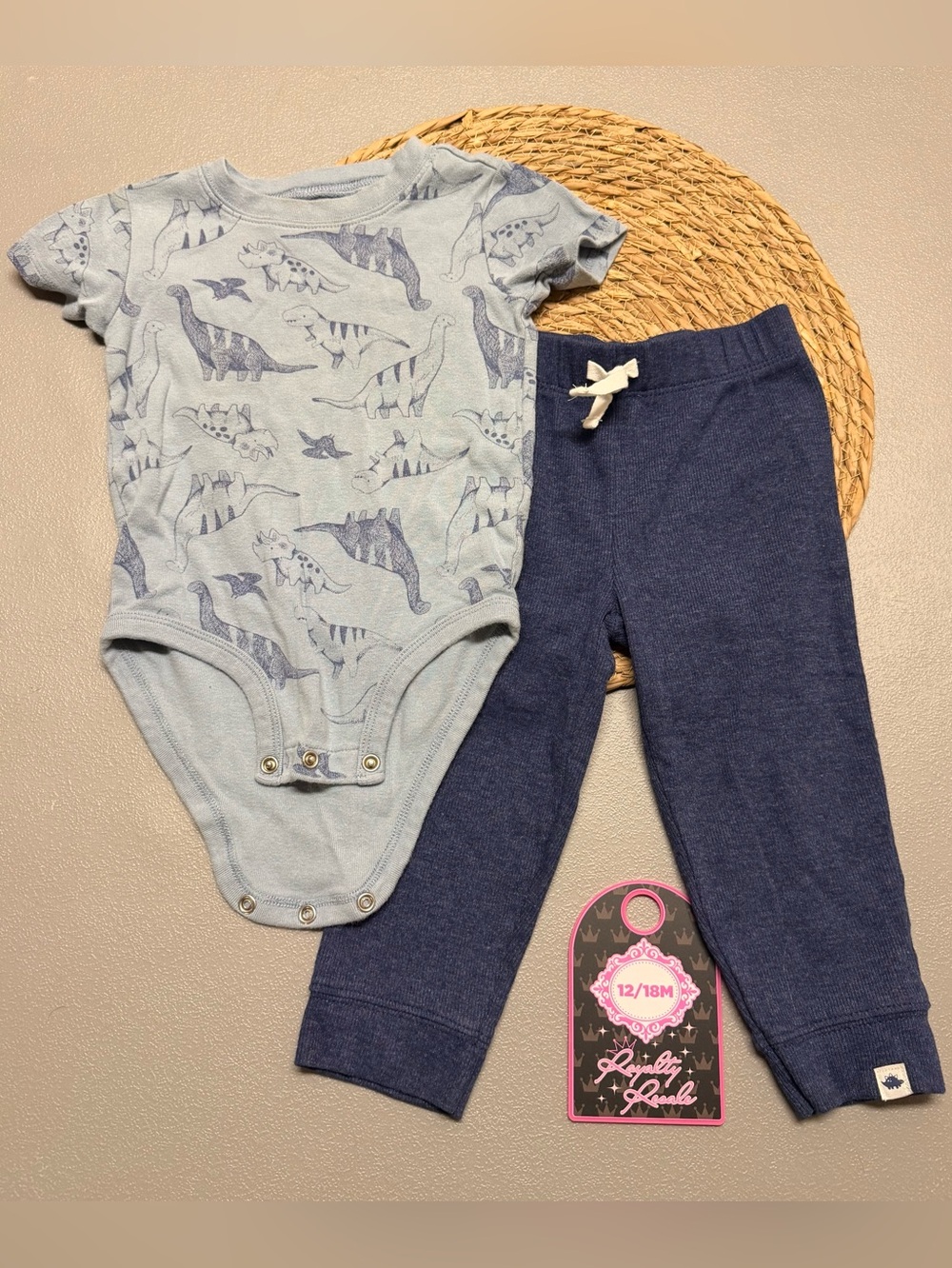Carter's Light Blue Dino Bodysuit with Navy Knit Pants